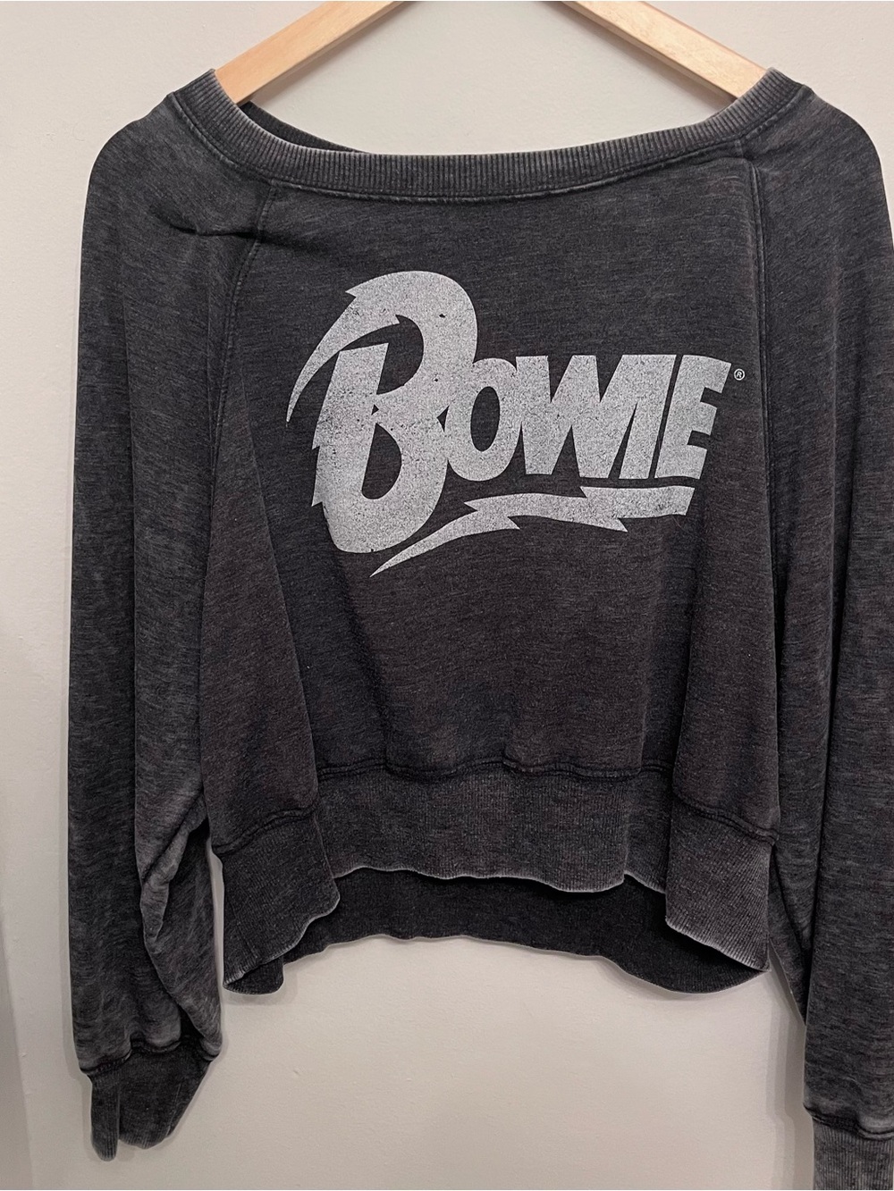 David Bowie Charcoal Graphic Off-Shoulder Sweat Shirt